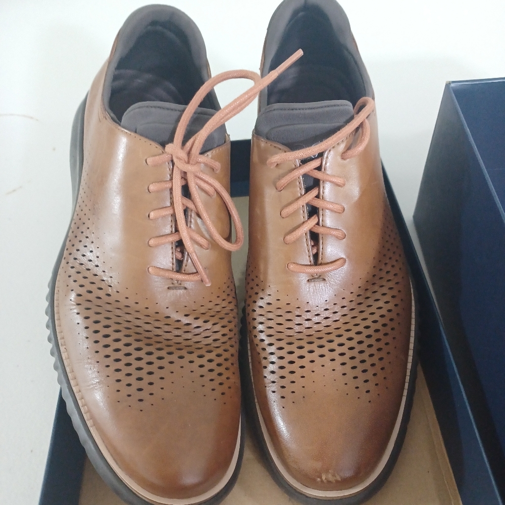 Cole Haan, Men's 2.ZERØGRAND Laser Wingtip Oxfords, British Tan-Java, S9 - Picture 2 of 4